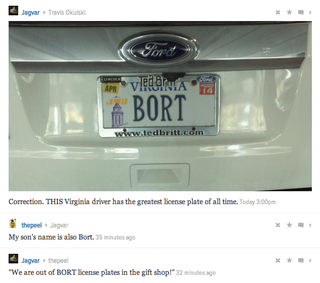 Illustration for article titled We're Out Of Bort License Plates